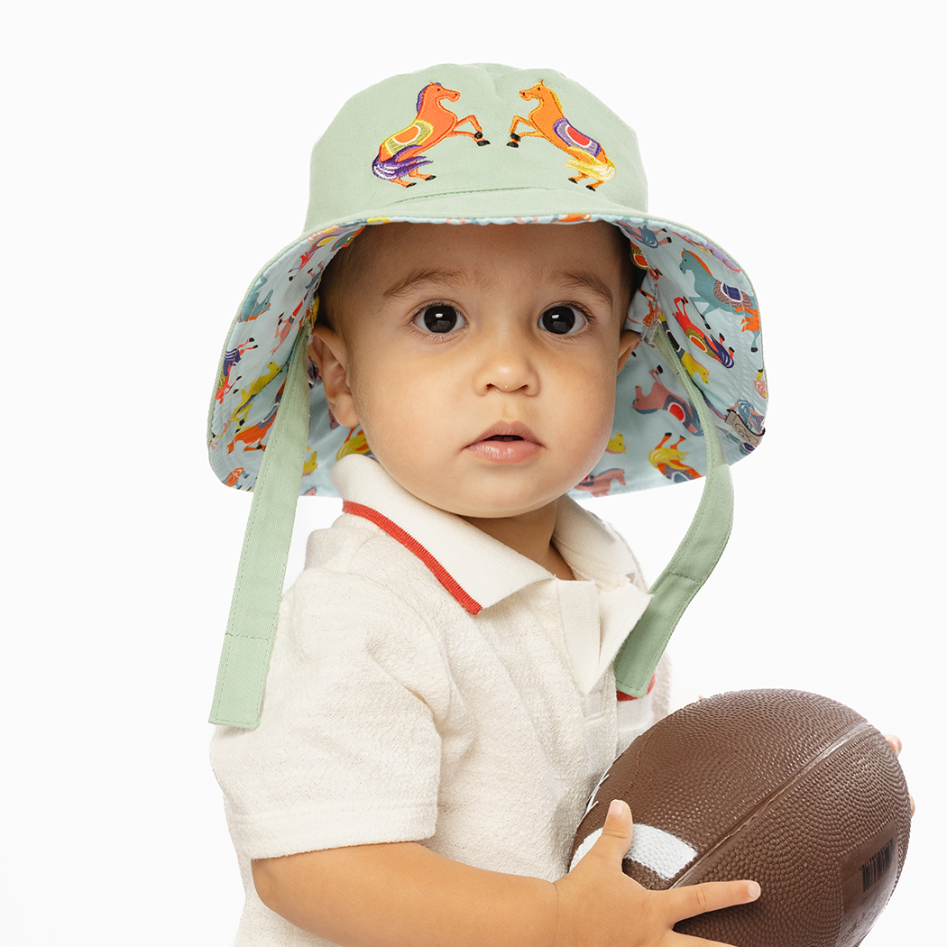 Baby/Kids Reversible Mixed Sun Hat - Horses