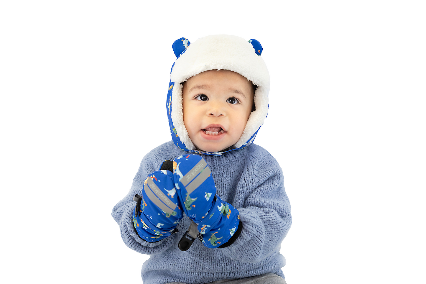 Baby/Kids Water Repellent Ski Mittens - Dino on Ice