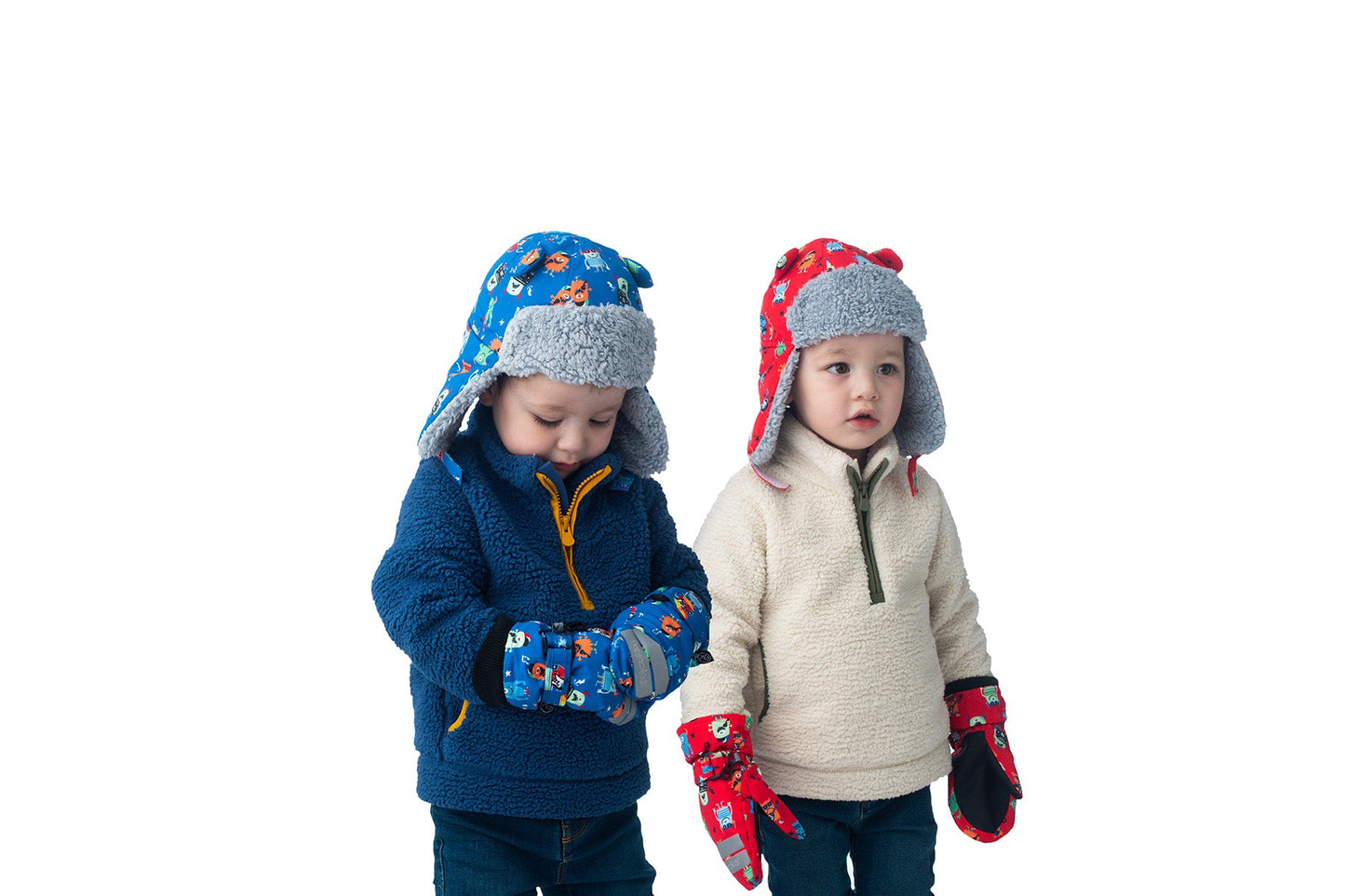 Baby/Kids Water Repellent Ski Mittens - Monsters (Red)
