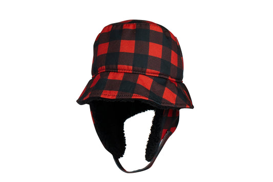 Toddler/Kids Winter Bucket Hat - Red Buffalo Check