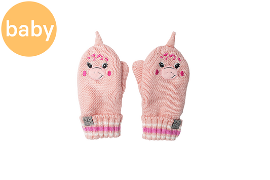 Baby Knitted Mittens - Dino Pink