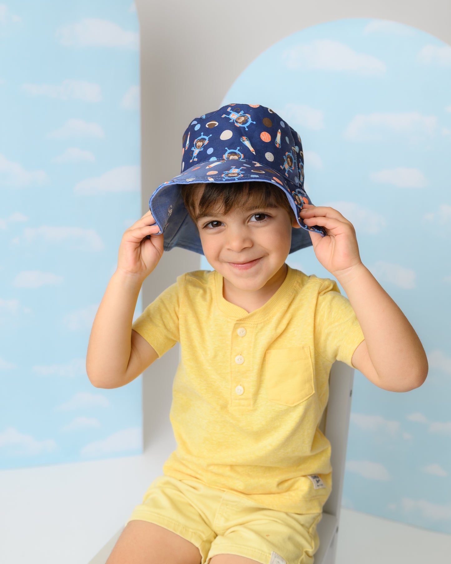 **2026 PRE-ORDER** FJKxZOO Baby/Kids Reversible Patterned Sun Hat - Space Monkey | Alligator