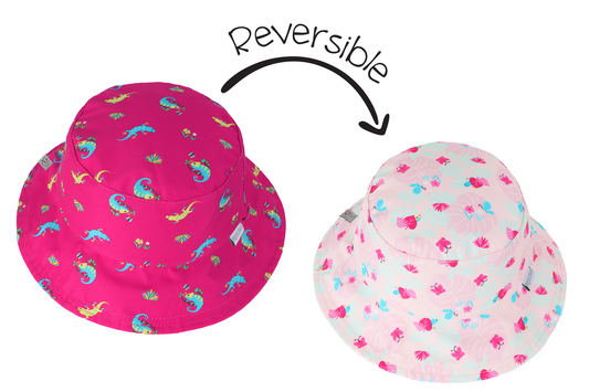 Baby/Kids Reversible Patterned Sun Hat - Pink Chameleon | Tropical