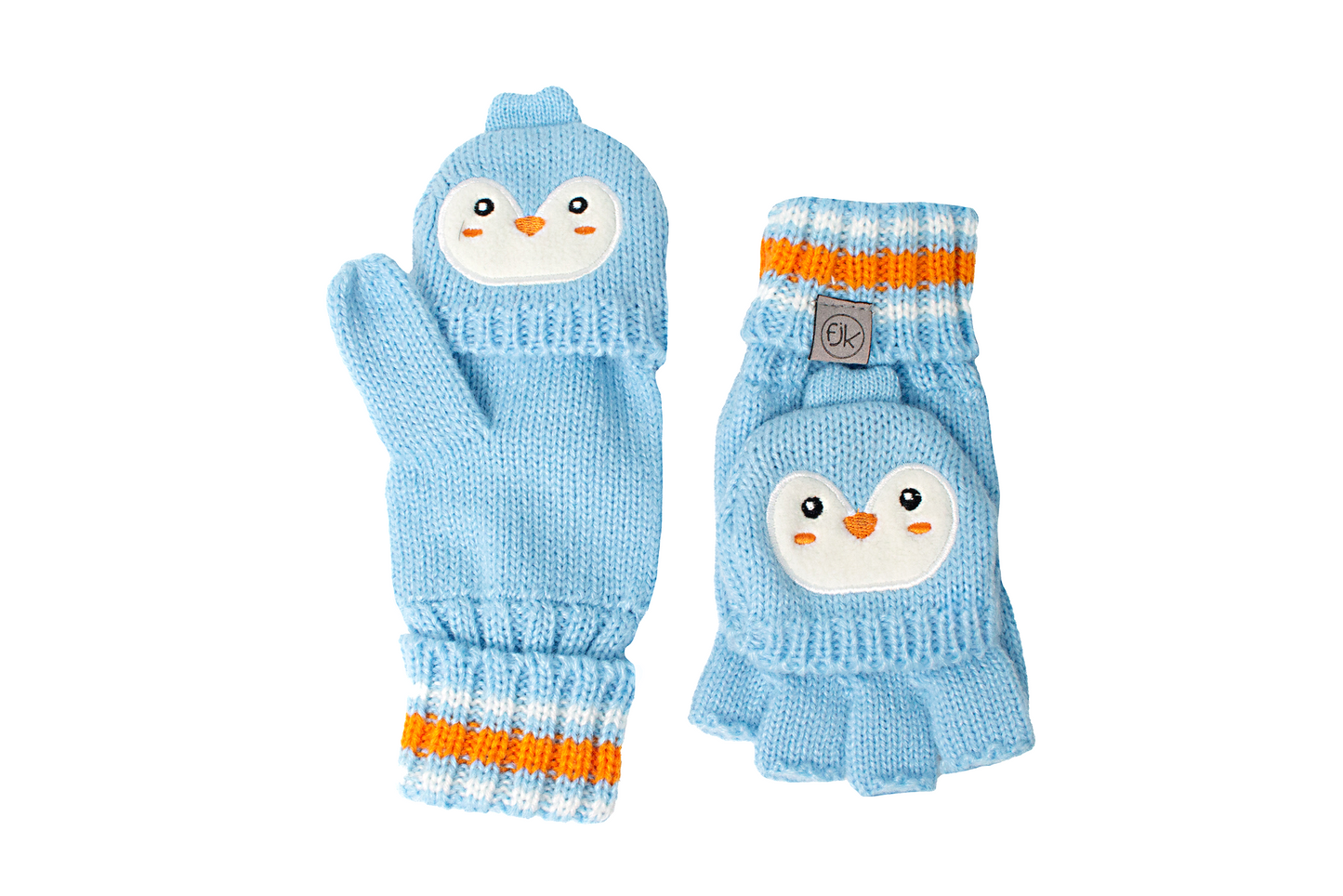 Toddler/Kids Knitted Fingerless Gloves with Mitten Flaps - Penguin