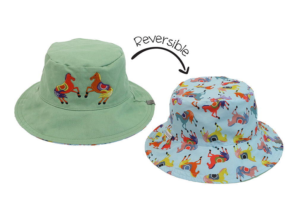 Baby/Kids Reversible Mixed Sun Hat - Horses