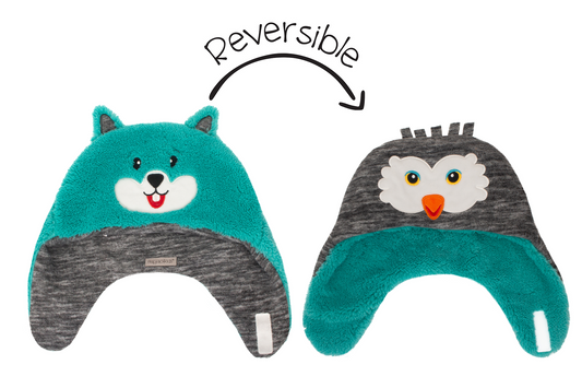 Baby/Kids Reversible Sherpa Hat - Squirrel/Owl