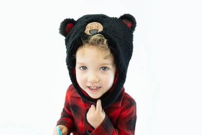 Baby/Kids Reversible Sherpa Hat - Black Bear/Monkey