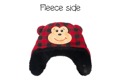 Baby/Kids Reversible Sherpa Hat - Black Bear/Monkey