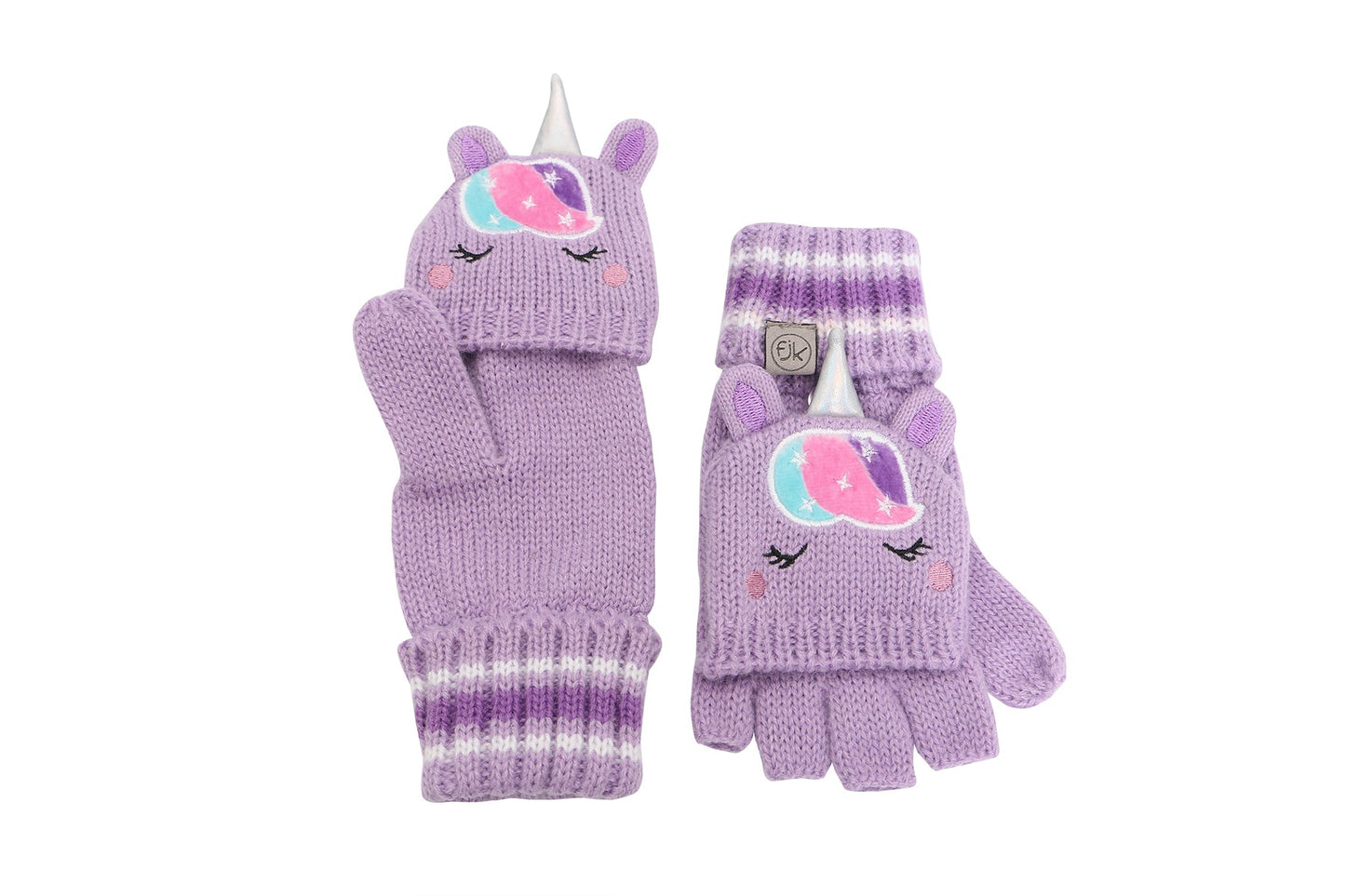 Toddler/Kids Knitted Fingerless Gloves with Mitten Flaps - Unicorn