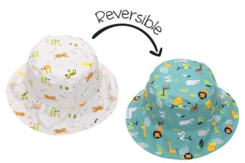 Baby/Kids Reversible Patterned Sun Hat - Grey Zoo