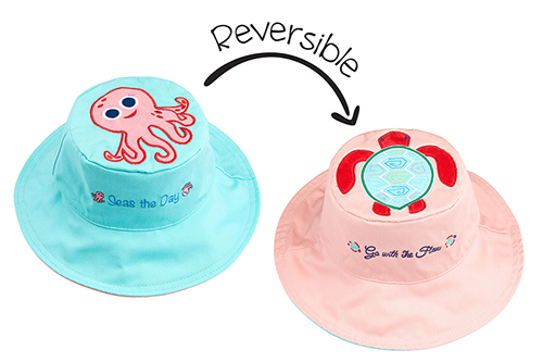 Baby/Kids Reversible Sun Hat - Pink Octopus | Sea Turtle