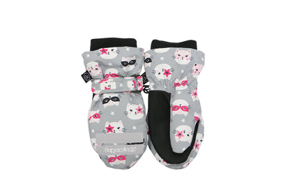 Baby/Kids Water Repellent Ski Mittens - Cat (Grey)