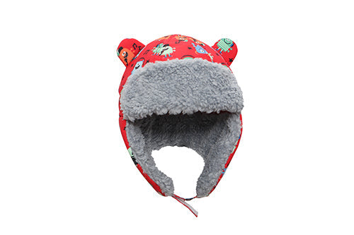 Baby/Kids Water Repellent Trapper Hat - Monsters (Red)
