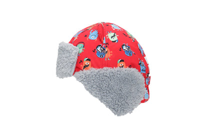 Baby/Kids Water Repellent Trapper Hat - Monsters (Red)