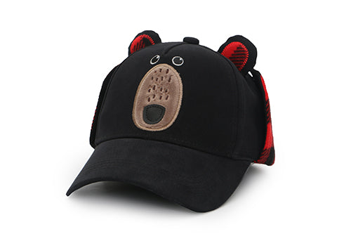 Toddler/Kids 3D Winter Cap with Ear Flaps - Black Bear