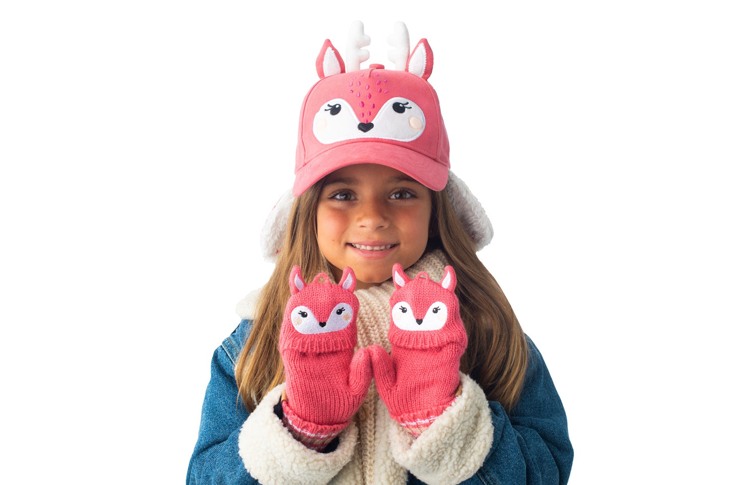 Toddler/Kids Knitted Fingerless Gloves with Mitten Flaps - Deer