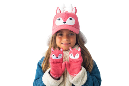 Toddler/Kids Knitted Fingerless Gloves with Mitten Flaps - Deer