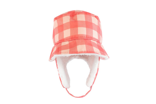 Toddler/Kids Winter Bucket Hat - Pink Buffalo Check